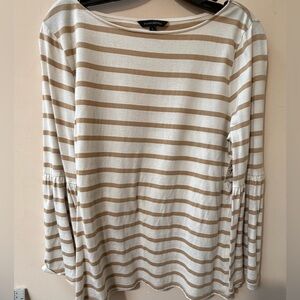 Banana Republic Beige and White Striped Long Sleeve Top
